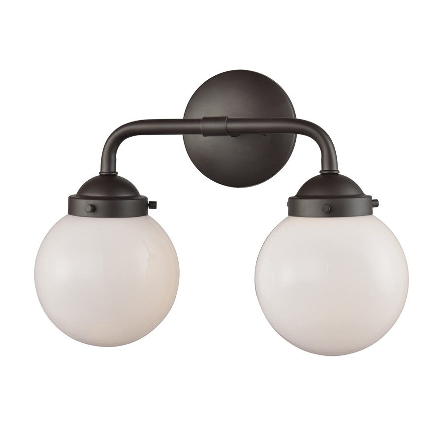 Atlas Lighting Beckett 15in 2-Light Vanity Light | Modern Oil Rubbed Bronze and White Frosted Glass | Bathroom Vanity | Model WL11203-BZ1