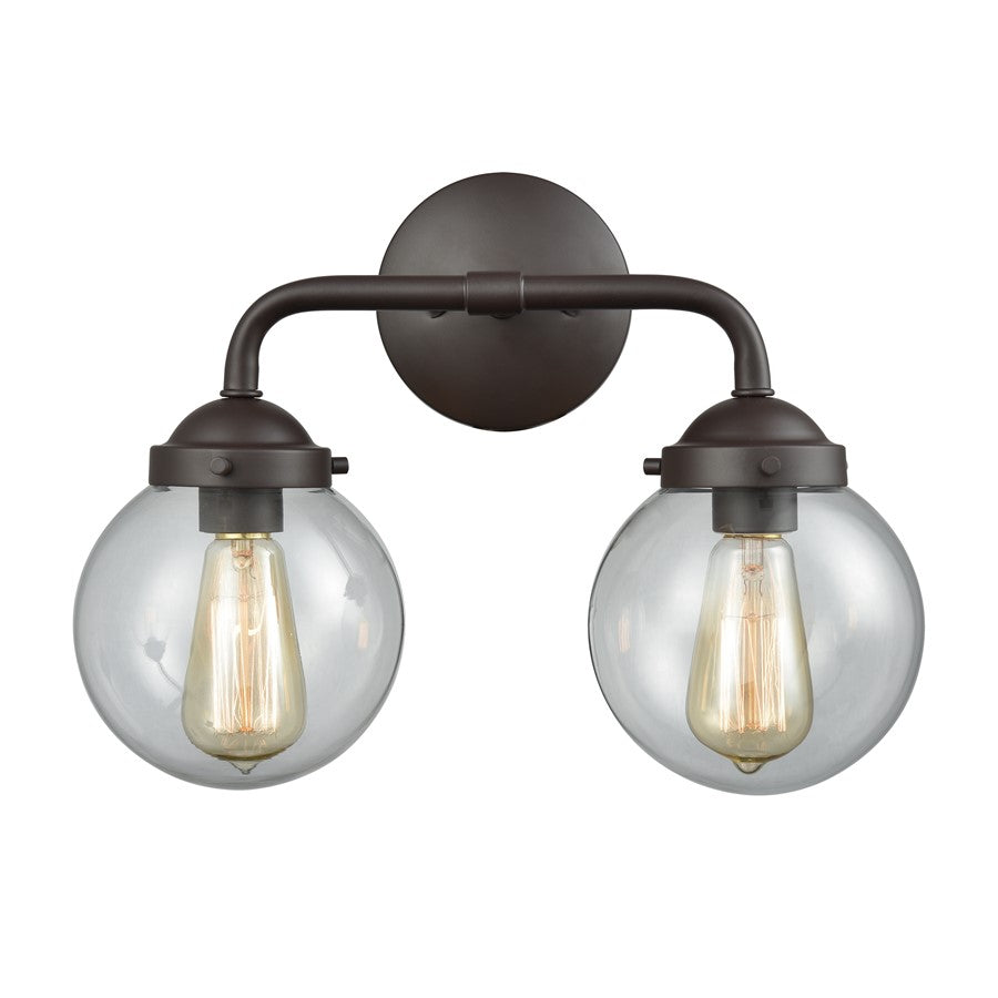 Atlas Lighting Beckett 15in 2-Light Vanity Light | Modern Oil Rubbed Bronze and Clear Glass | Bathroom Vanity | 15 x 7 x 11 in | Model WL11203-BZ2