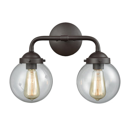 Atlas Lighting Beckett 15in 2-Light Vanity Light | Modern Oil Rubbed Bronze and Clear Glass | Bathroom Vanity | 15 x 7 x 11 in | Model WL11203-BZ2