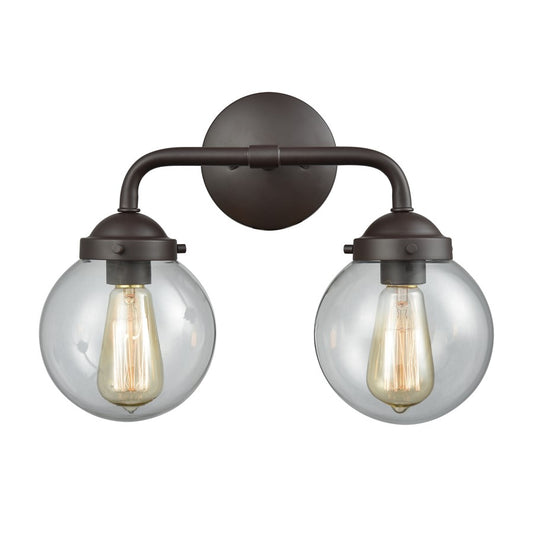 Atlas Lighting Beckett 15in 2-Light Vanity Light | Modern Oil Rubbed Bronze and Clear Glass | Bathroom Vanity | 15 x 7 x 11 in | Model WL11203-BZ2