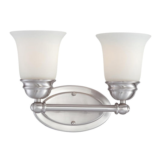Atlas Lighting Bella 13in 2-Light Vanity Light | Traditional Brushed Nickel and White Frosted Glass | Bathroom Vanity | Model WL11206-NK