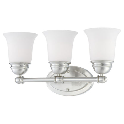 Atlas Lighting Bella 18in 3-Light Vanity Light | Traditional Brushed Nickel and White Frosted Glass | Bathroom Vanity | Model WL11207-NK