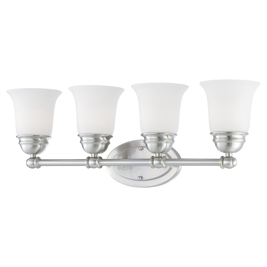 Atlas Lighting Bella 24in 4-Light Vanity Light | Traditional Brushed Nickel and White Frosted Glass | Bathroom Vanity | Model WL11208-NK