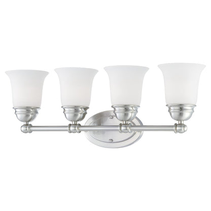 Atlas Lighting Bella 24in 4-Light Vanity Light | Traditional Brushed Nickel and White Frosted Glass | Bathroom Vanity | Model WL11208-NK
