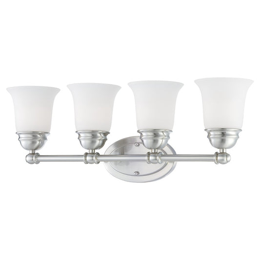 Atlas Lighting Bella 24in 4-Light Vanity Light | Traditional Brushed Nickel and White Frosted Glass | Bathroom Vanity | Model WL11208-NK