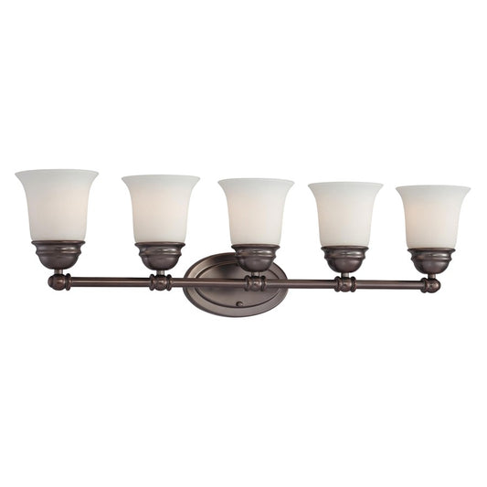 Atlas Lighting Bella 31in 5-Light Vanity Light | Traditional Oil Rubbed Bronze and White Frosted Glass | Bathroom Vanity | Model WL11209-BZ