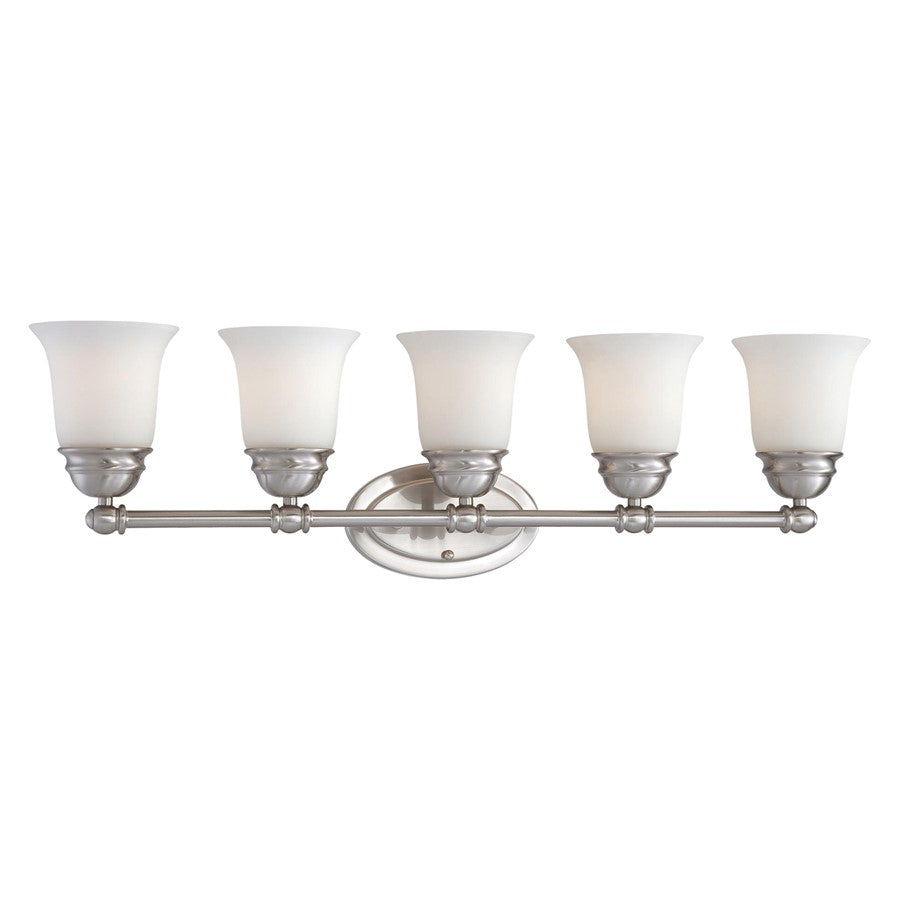 Atlas Lighting Bella 31in 5-Light Vanity Light | Traditional Brushed Nickel and White Frosted Glass | Bathroom Vanity | Model WL11209-NK