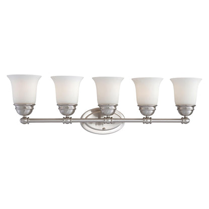 Atlas Lighting Bella 31in 5-Light Vanity Light | Traditional Brushed Nickel and White Frosted Glass | Bathroom Vanity | Model WL11209-NK