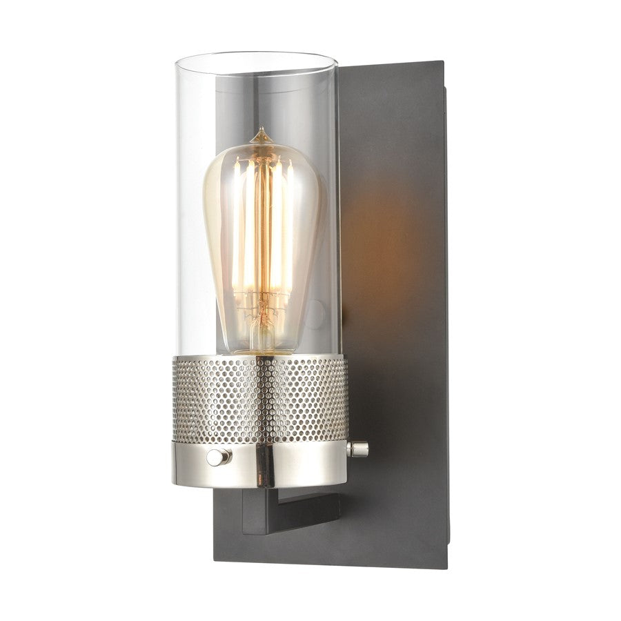 Atlas Lighting Bergenline 10in 1-Light Wall Sconce | Modern Matte Black and Polished Nickel with Clear Glass | Bathroom & Hallway | Model WL11214-BK