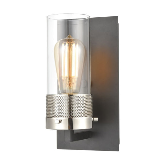 Atlas Lighting Bergenline 10in 1-Light Wall Sconce | Modern Matte Black and Polished Nickel with Clear Glass | Bathroom & Hallway | Model WL11214-BK