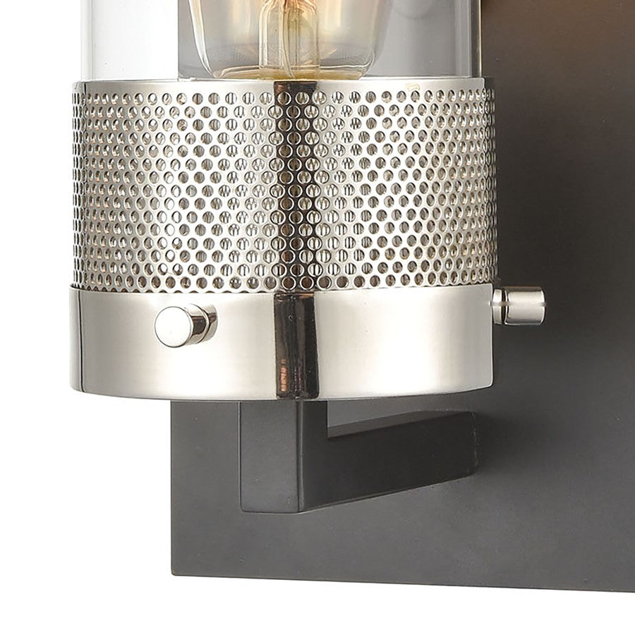 Atlas Lighting Bergenline 10in 1-Light Wall Sconce | Modern Matte Black and Polished Nickel with Clear Glass | Bathroom & Hallway | Model WL11214-BK