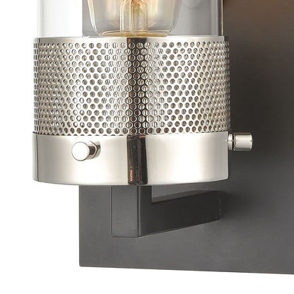 Atlas Lighting Bergenline 10in 1-Light Wall Sconce | Modern Matte Black and Polished Nickel with Clear Glass | Bathroom & Hallway | Model WL11214-BK
