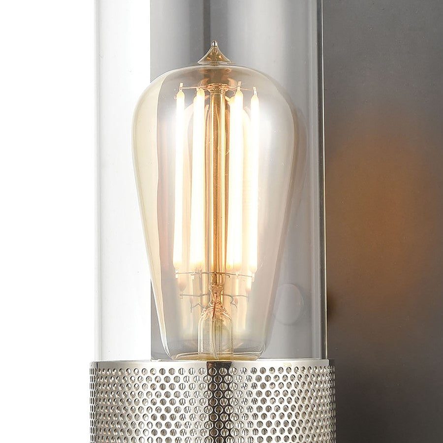 Atlas Lighting Bergenline 10in 1-Light Wall Sconce | Modern Matte Black and Polished Nickel with Clear Glass | Bathroom & Hallway | Model WL11214-BK