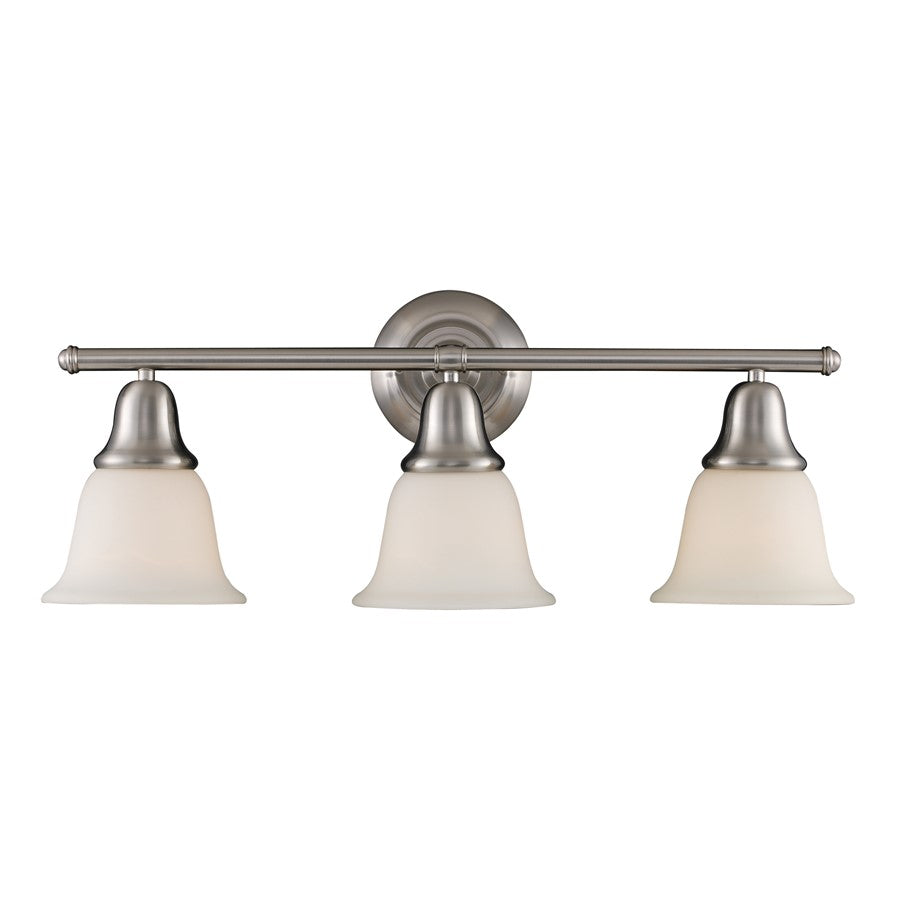 Atlas Lighting Berwick 26.5in 3-Light Vanity Light | Transitional Brushed Nickel and White Frosted Glass | Bathroom Vanity | Model WL11215-NK