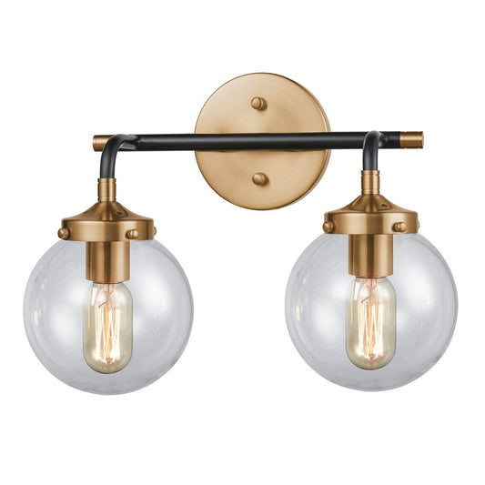 Atlas Lighting Boudreaux 15in 2-Light Vanity Light | Mid-Century Antique Gold and Matte Black with Clear Glass | Bathroom Vanity | Model WL11218-GD