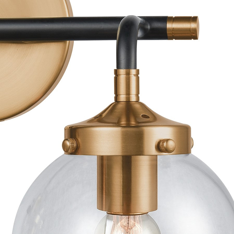 Atlas Lighting Boudreaux 15in 2-Light Vanity Light | Mid-Century Antique Gold and Matte Black with Clear Glass | Bathroom Vanity | Model WL11218-GD