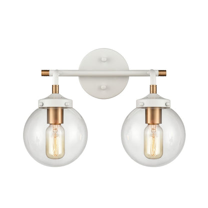 Atlas Lighting Boudreaux 15in 2-Light Vanity Light | Mid-Century Matte White and Satin Brass with Clear Glass | Bathroom Vanity | Model WL11218-WH