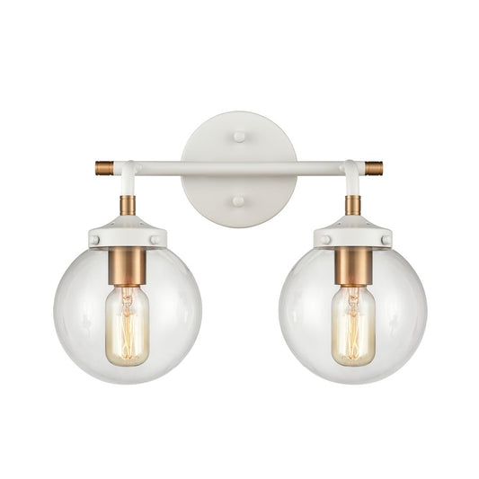 Atlas Lighting Boudreaux 15in 2-Light Vanity Light | Mid-Century Matte White and Satin Brass with Clear Glass | Bathroom Vanity | Model WL11218-WH