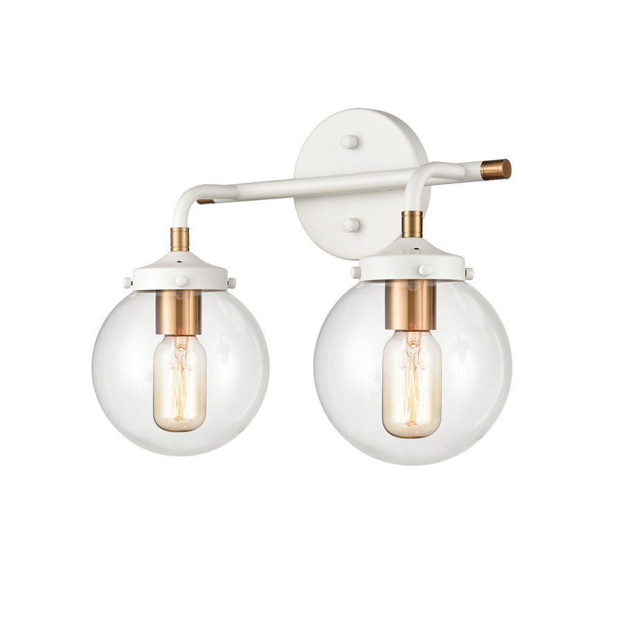 Atlas Lighting Boudreaux 15in 2-Light Vanity Light | Mid-Century Matte White and Satin Brass with Clear Glass | Bathroom Vanity | Model WL11218-WH
