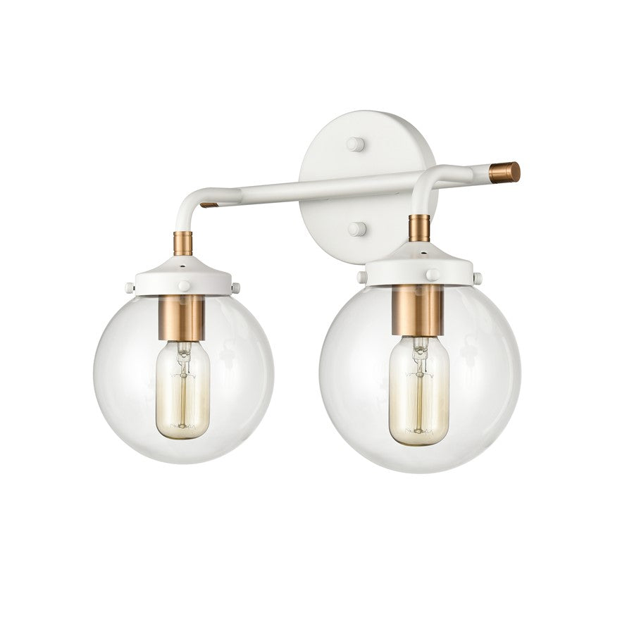Atlas Lighting Boudreaux 15in 2-Light Vanity Light | Mid-Century Matte White and Satin Brass with Clear Glass | Bathroom Vanity | Model WL11218-WH