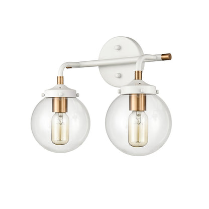 Atlas Lighting Boudreaux 15in 2-Light Vanity Light | Mid-Century Matte White and Satin Brass with Clear Glass | Bathroom Vanity | Model WL11218-WH