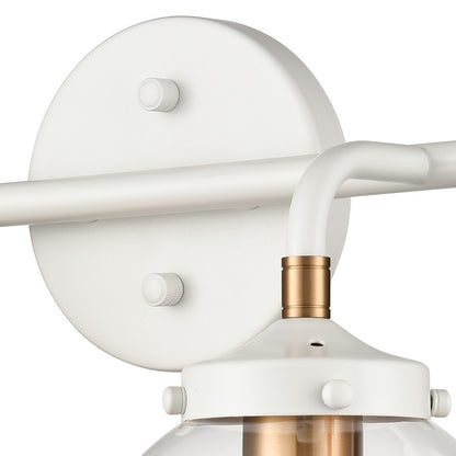 Atlas Lighting Boudreaux 15in 2-Light Vanity Light | Mid-Century Matte White and Satin Brass with Clear Glass | Bathroom Vanity | Model WL11218-WH