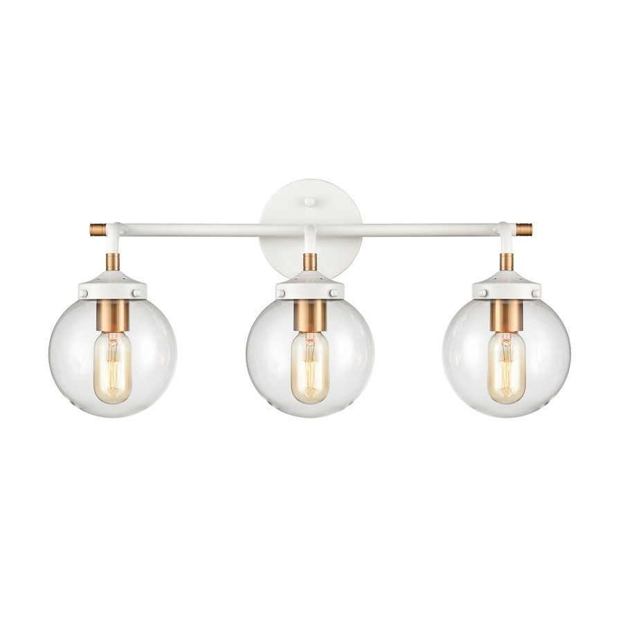 Atlas Lighting Boudreaux 24in 3-Light Vanity Light | Mid-Century Matte White and Satin Brass with Clear Glass | Bathroom Vanity | Model WL11219-WH