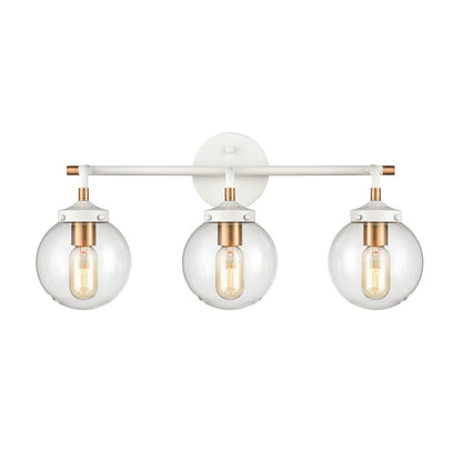 Atlas Lighting Boudreaux 24in 3-Light Vanity Light | Mid-Century Matte White and Satin Brass with Clear Glass | Bathroom Vanity | Model WL11219-WH
