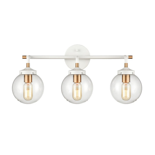 Atlas Lighting Boudreaux 24in 3-Light Vanity Light | Mid-Century Matte White and Satin Brass with Clear Glass | Bathroom Vanity | Model WL11219-WH