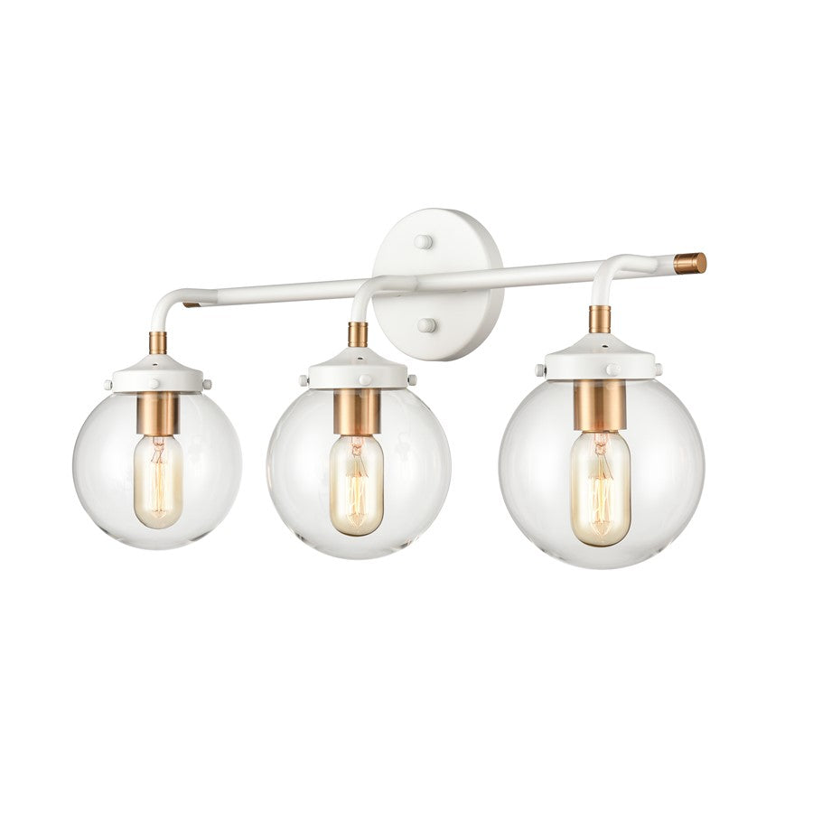 Atlas Lighting Boudreaux 24in 3-Light Vanity Light | Mid-Century Matte White and Satin Brass with Clear Glass | Bathroom Vanity | Model WL11219-WH