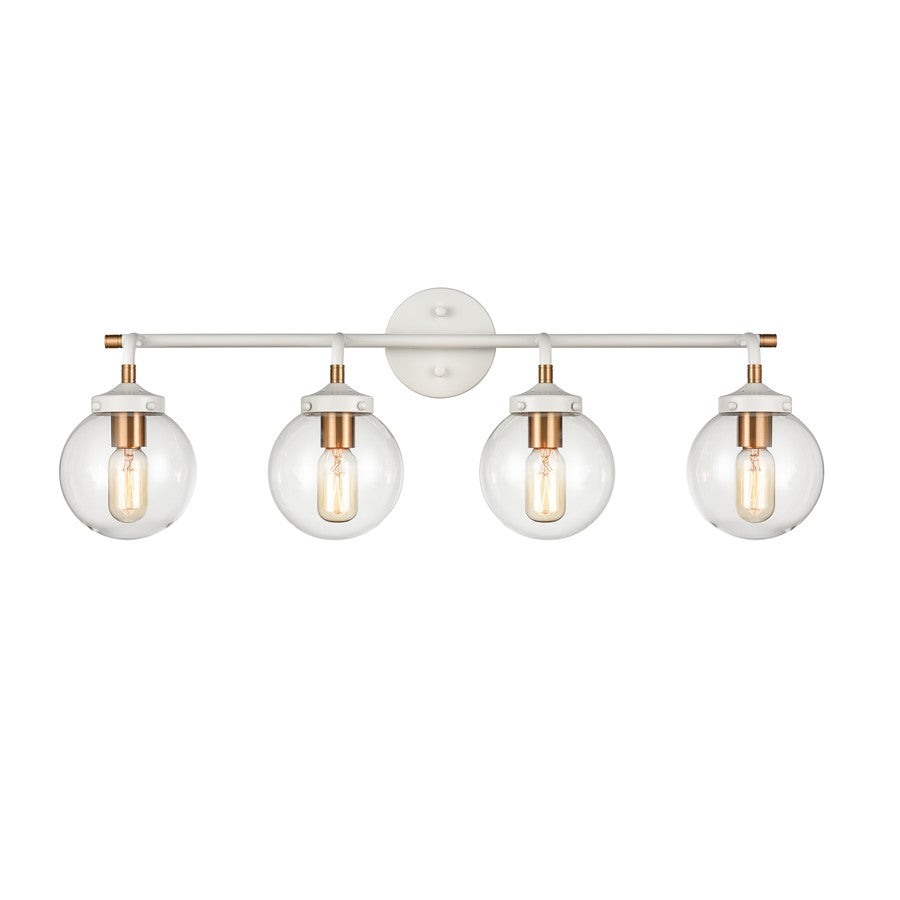 Atlas Lighting Boudreaux 33in 4-Light Vanity Light | Modern Matte White and Satin Brass with Clear Glass | Bathroom Vanity | Model WL11220-WH