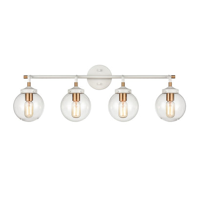 Atlas Lighting Boudreaux 33in 4-Light Vanity Light | Modern Matte White and Satin Brass with Clear Glass | Bathroom Vanity | Model WL11220-WH