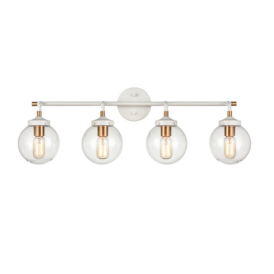 Atlas Lighting Boudreaux 33in 4-Light Vanity Light | Modern Matte White and Satin Brass with Clear Glass | Bathroom Vanity | Model WL11220-WH