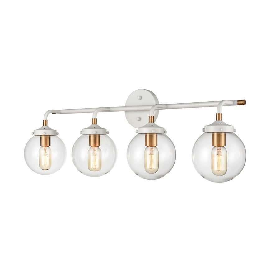 Atlas Lighting Boudreaux 33in 4-Light Vanity Light | Modern Matte White and Satin Brass with Clear Glass | Bathroom Vanity | Model WL11220-WH