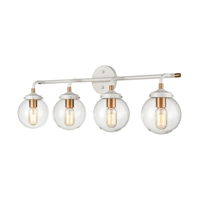 Atlas Lighting Boudreaux 33in 4-Light Vanity Light | Modern Matte White and Satin Brass with Clear Glass | Bathroom Vanity | Model WL11220-WH