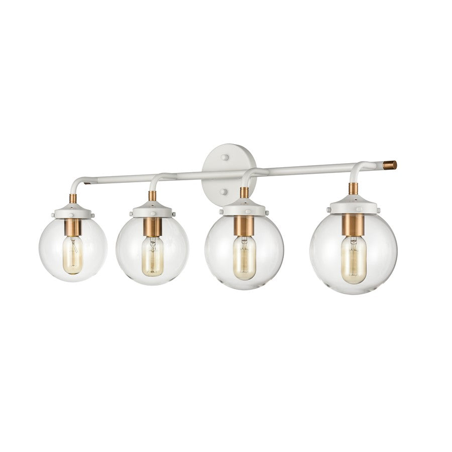 Atlas Lighting Boudreaux 33in 4-Light Vanity Light | Modern Matte White and Satin Brass with Clear Glass | Bathroom Vanity | Model WL11220-WH