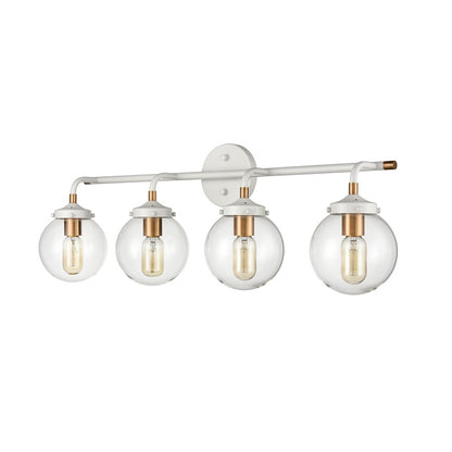 Atlas Lighting Boudreaux 33in 4-Light Vanity Light | Modern Matte White and Satin Brass with Clear Glass | Bathroom Vanity | Model WL11220-WH