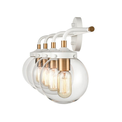 Atlas Lighting Boudreaux 33in 4-Light Vanity Light | Modern Matte White and Satin Brass with Clear Glass | Bathroom Vanity | Model WL11220-WH