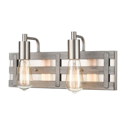 Atlas Lighting Brigantine 16in 2-Light Vanity Light | Transitional Satin Nickel and Weathered Driftwood | Bathroom Vanity | Model WL11222-NK