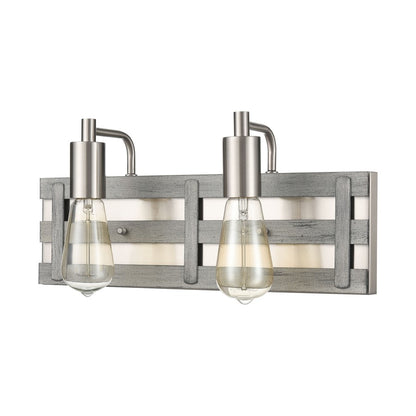 Atlas Lighting Brigantine 16in 2-Light Vanity Light | Transitional Satin Nickel and Weathered Driftwood | Bathroom Vanity | Model WL11222-NK
