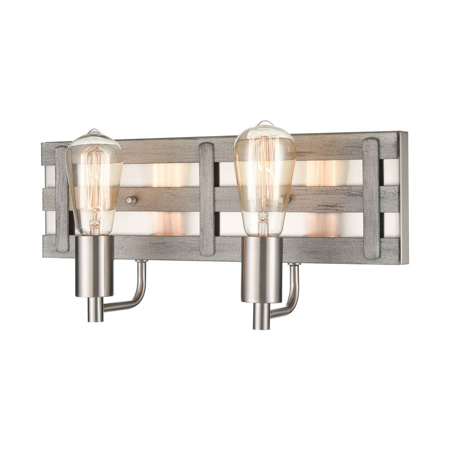 Atlas Lighting Brigantine 16in 2-Light Vanity Light | Transitional Satin Nickel and Weathered Driftwood | Bathroom Vanity | Model WL11222-NK