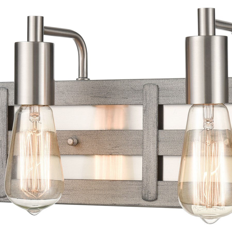 Atlas Lighting Brigantine 16in 2-Light Vanity Light | Transitional Satin Nickel and Weathered Driftwood | Bathroom Vanity | Model WL11222-NK
