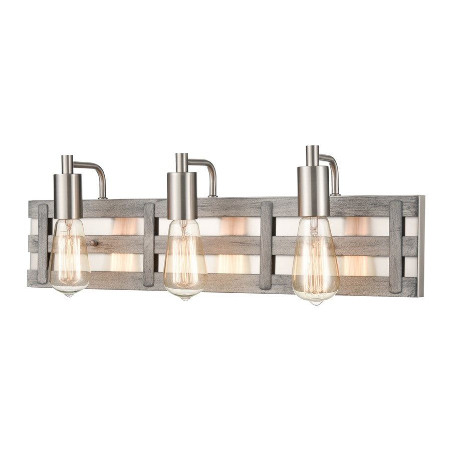Atlas Lighting Brigantine 23in 3-Light Vanity Light | Transitional Satin Nickel and Weathered Driftwood | Bathroom Vanity | Model WL11223-NK