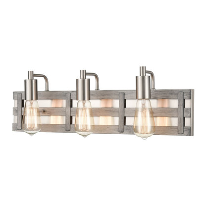 Atlas Lighting Brigantine 23in 3-Light Vanity Light | Transitional Satin Nickel and Weathered Driftwood | Bathroom Vanity | Model WL11223-NK
