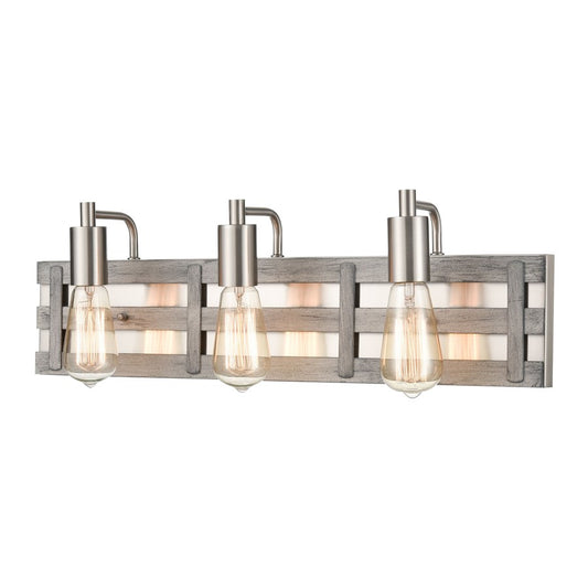 Atlas Lighting Brigantine 23in 3-Light Vanity Light | Transitional Satin Nickel and Weathered Driftwood | Bathroom Vanity | Model WL11223-NK