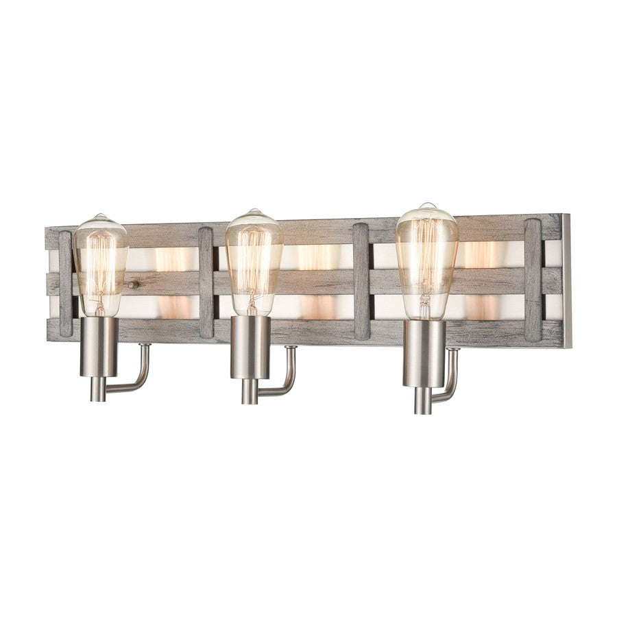 Atlas Lighting Brigantine 23in 3-Light Vanity Light | Transitional Satin Nickel and Weathered Driftwood | Bathroom Vanity | Model WL11223-NK