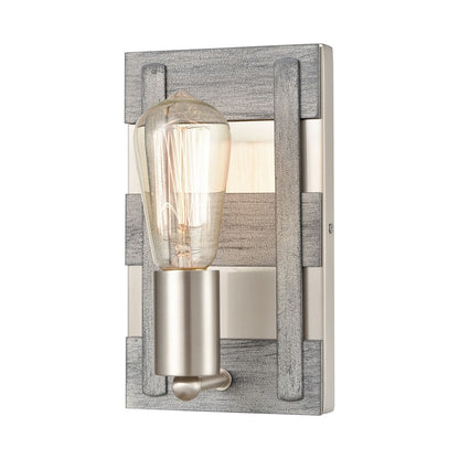 Atlas Lighting Brigantine 9in 1-Light Wall Sconce | Transitional Weathered Driftwood and Satin Nickel Metal | Bathroom & Hallway | Model WL11224-NK