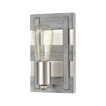 Atlas Lighting Brigantine 9in 1-Light Wall Sconce | Transitional Weathered Driftwood and Satin Nickel Metal | Bathroom & Hallway | Model WL11224-NK