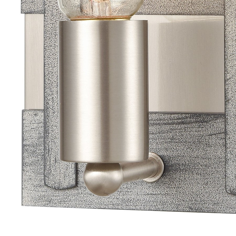 Atlas Lighting Brigantine 9in 1-Light Wall Sconce | Transitional Weathered Driftwood and Satin Nickel Metal | Bathroom & Hallway | Model WL11224-NK
