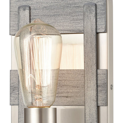 Atlas Lighting Brigantine 9in 1-Light Wall Sconce | Transitional Weathered Driftwood and Satin Nickel Metal | Bathroom & Hallway | Model WL11224-NK